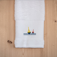 Asciugamano da bagno mare bianco ricamato con un motivo a boa da segnalazione.
