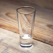 Mountain liqueur glass with a design of two ibexes.