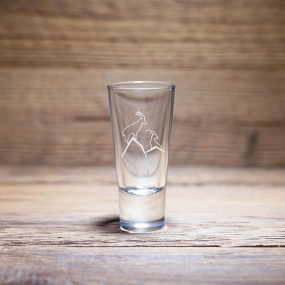 Mountain liqueur glass decorated with a design of two ibexes.