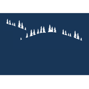 Rectangular mountain-themed pillowcase in midnight blue cotton percale, embroidered with white pine tree motifs.