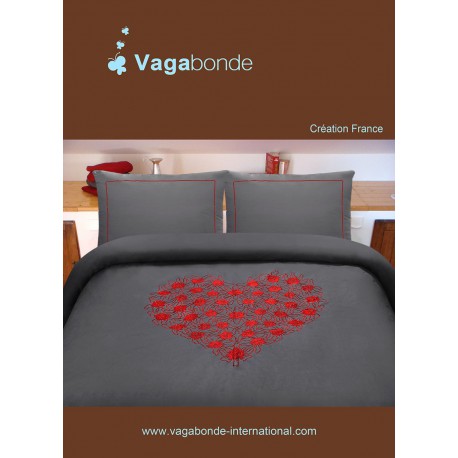 Grey duvet cover with flowers of heart